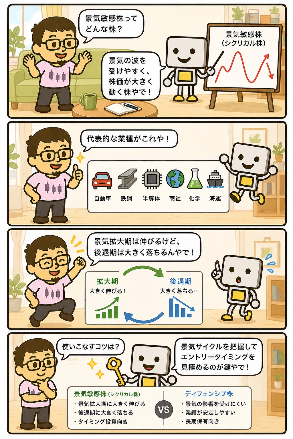 まぐとチャッピーの投資マンガ:景気敏感株とは