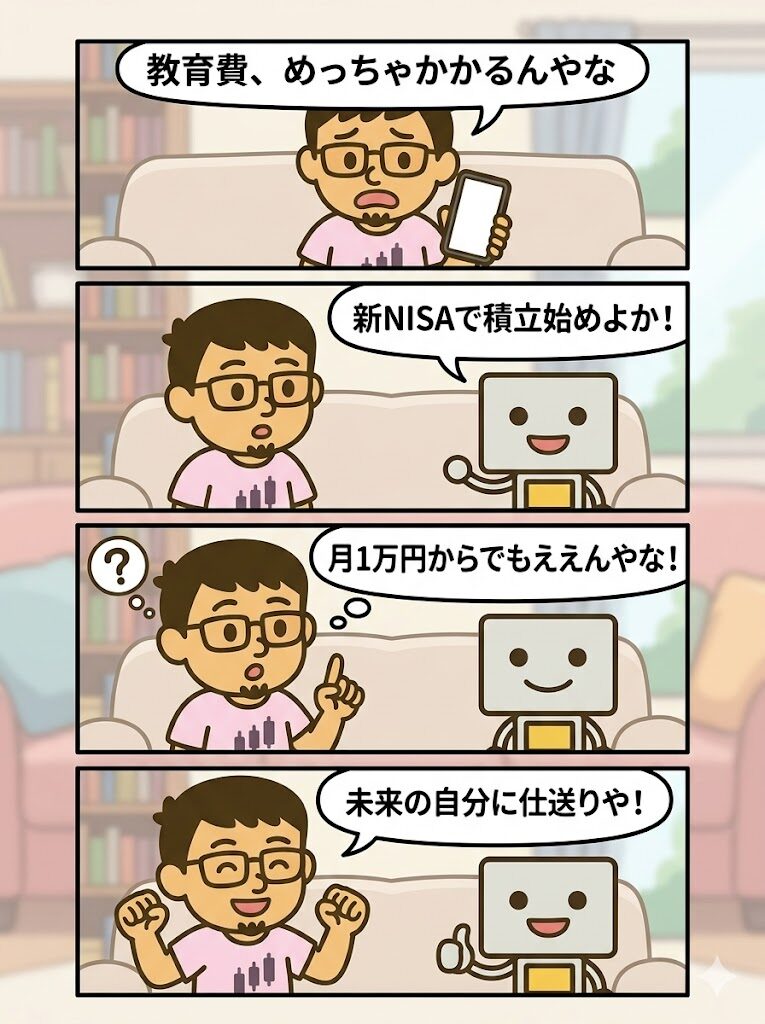 子育て世代が投資を始めるの4コマ漫画