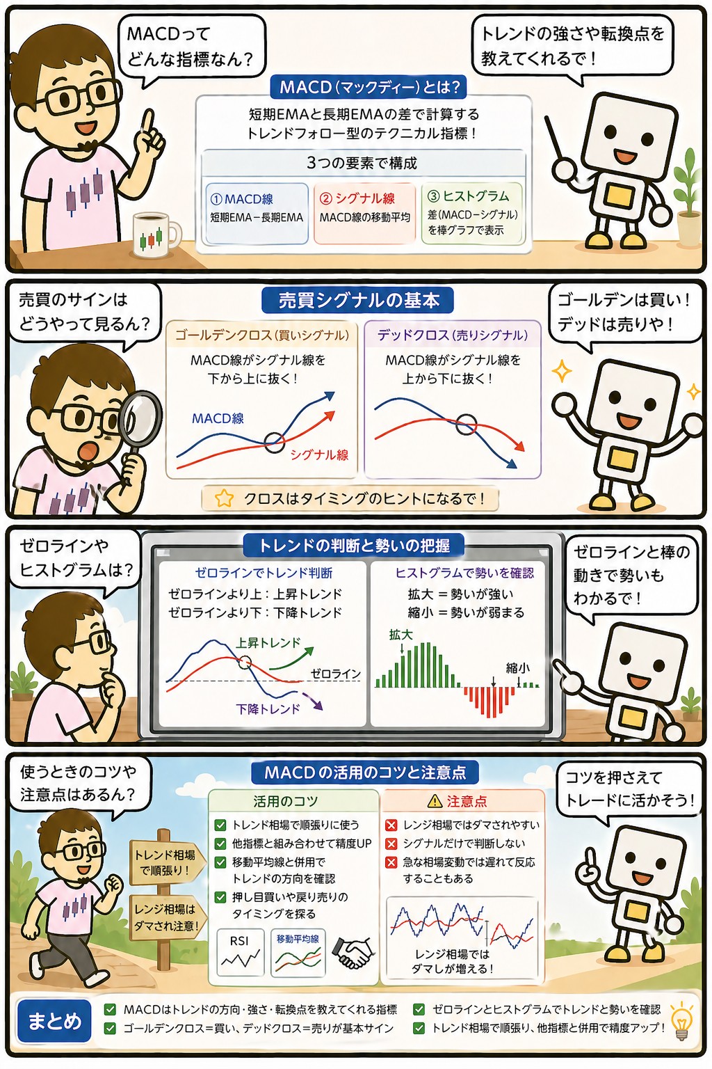 MACDの見方とシグナルの読み方を解説する4コマ漫画