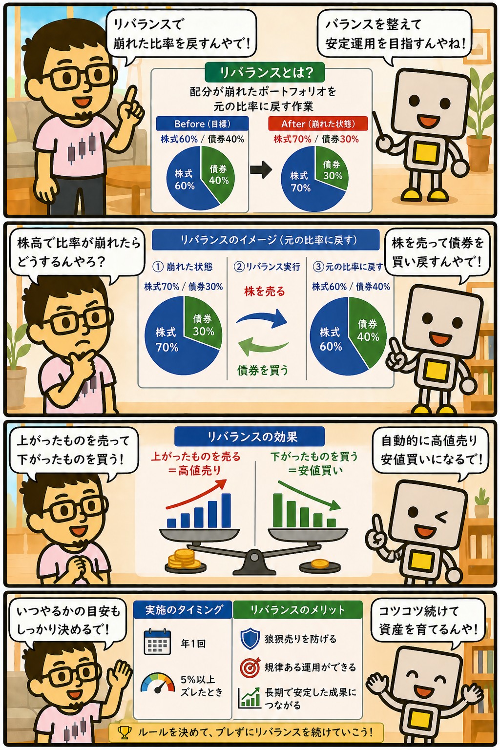 リバランスの仕組みと効果を解説する4コマ漫画